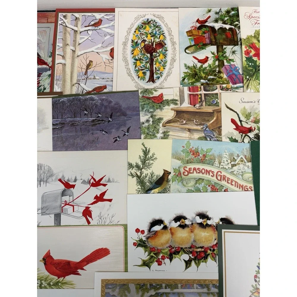 Vintage Christmas Cards Fronts ONLY Birds Scrapbooking Decoupage Lot of 45+